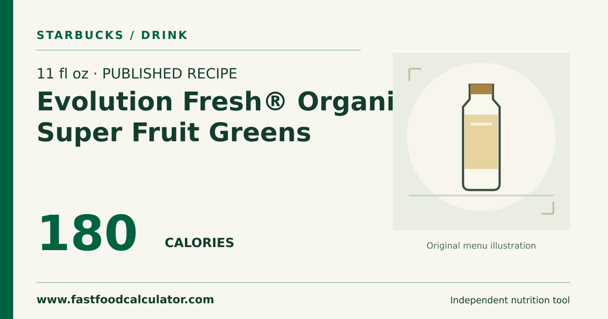 Illustrated share card for 11 fl oz Evolution Fresh® Organic Super Fruit Greens