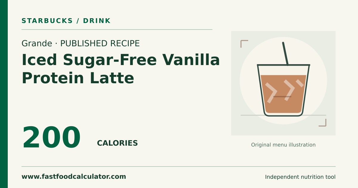 Illustrated share card for Grande Iced Sugar-Free Vanilla Protein Latte