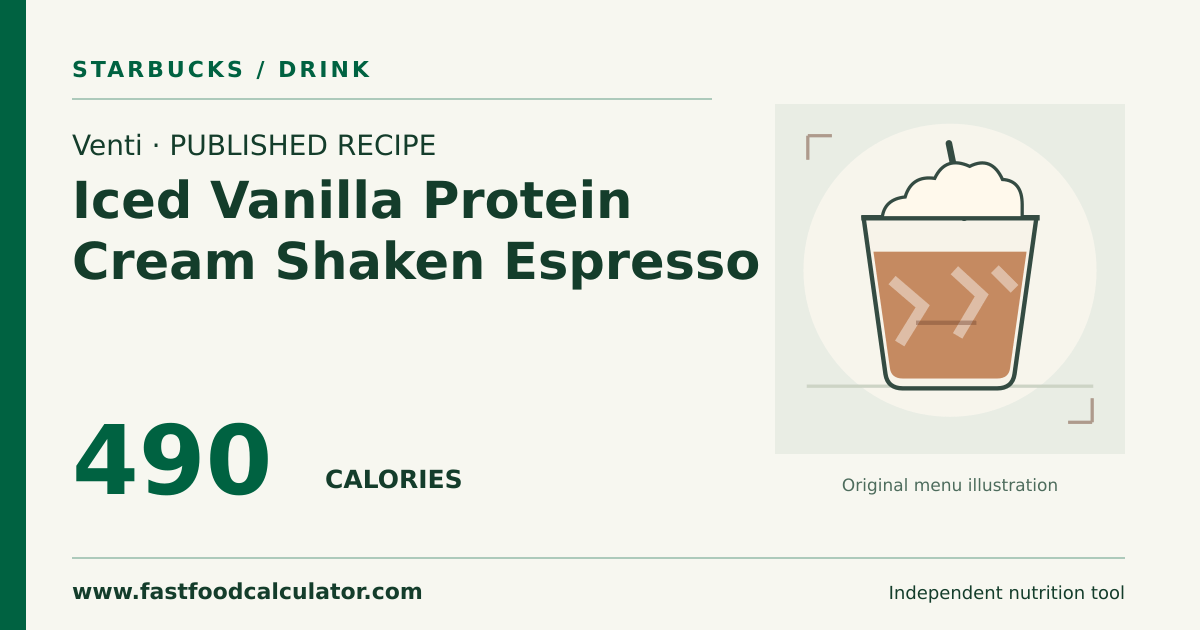 Illustrated share card for Venti Iced Vanilla Protein Cream Shaken Espresso